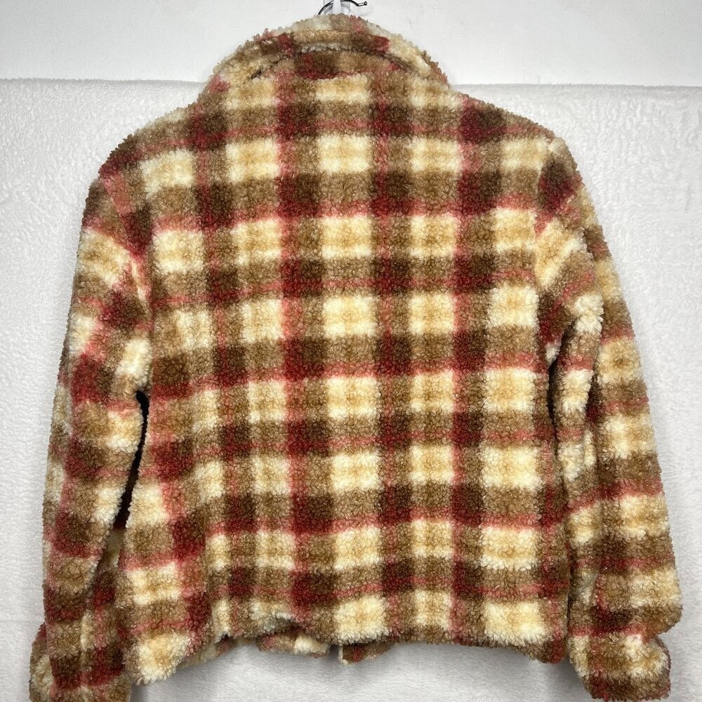 Avec Les Filles Beige Brown Plaid Sherpa Trucker Jacket EUC sz M - Picture 11 of 12